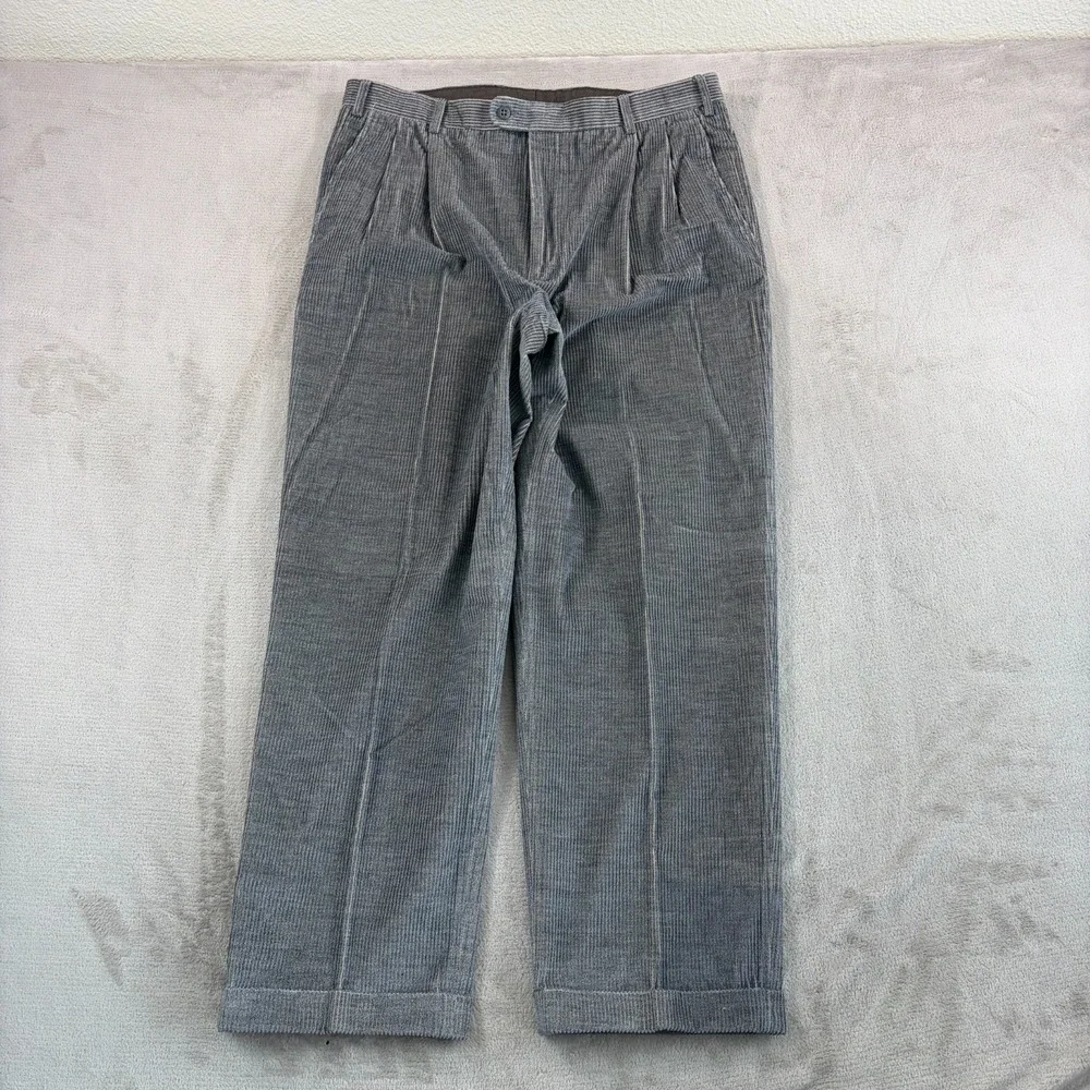 ZANELLA Pleated Cuffed Pants in Grey Wale Corduroy Men 36x31 (Tag 38) Italy NWOT